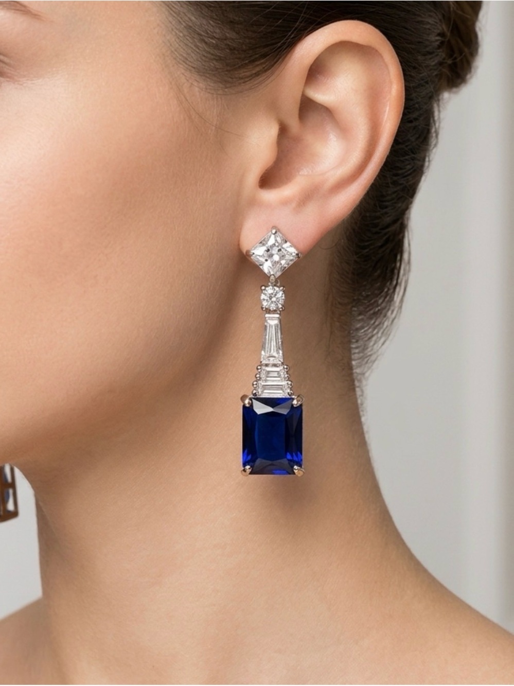 Stunning Sapphire Blue Crystal Drop Earrings